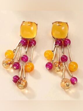 Multicolor Bead Cluster Dangle Earrings
